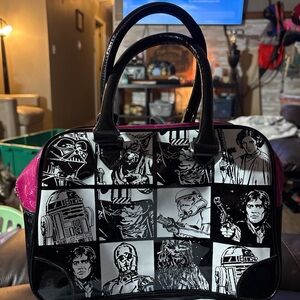 Star Wars Rock Rebel Purse HandBag Black & Pink Vinyl Vader R2D2 Chewy C3PO